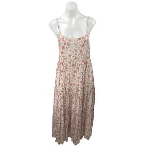 Reistor Pink Floral Print Sleeveless Cami Camisole Tiered Midi A-Line Dress Sz M
